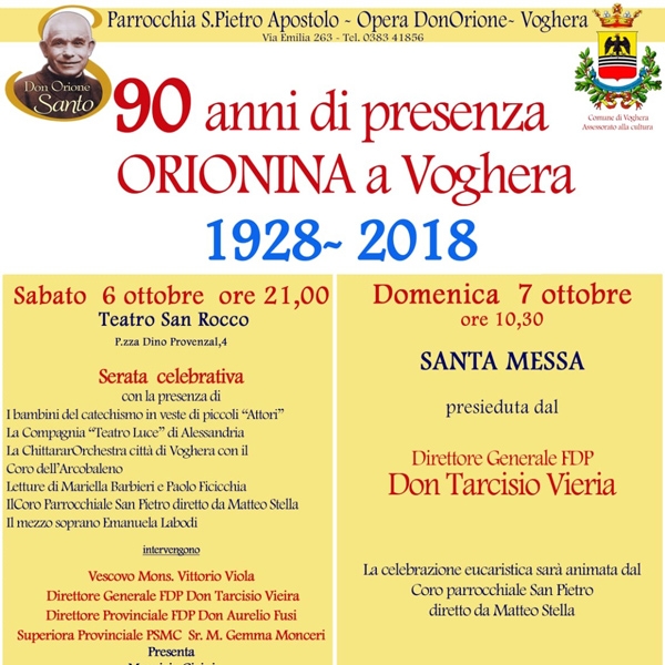 Voghera – 90 anni di presenza Orionina