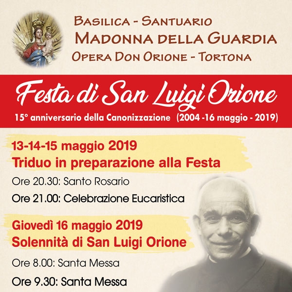 Tortona – Celebrazioni in onore di San Luigi Orione nel 15° anniversario della Canonizzazione